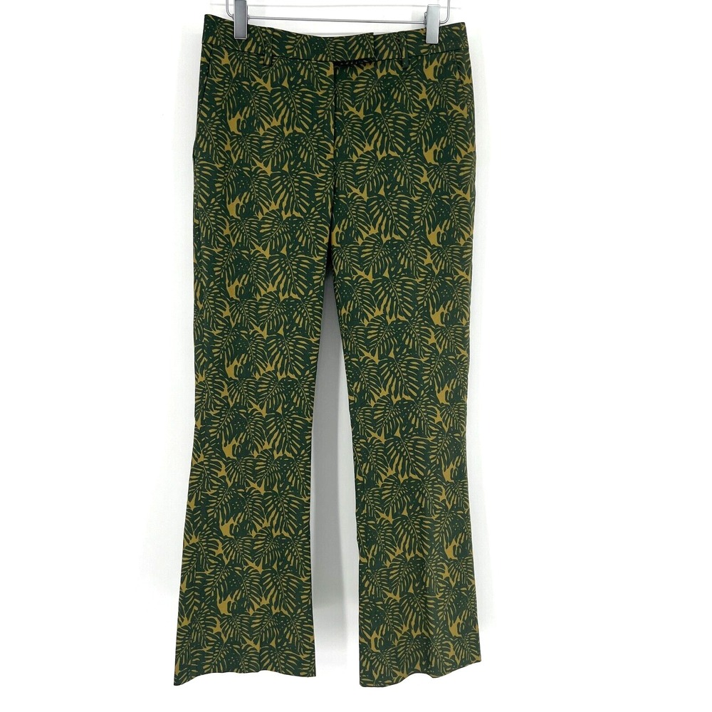 QL2 Pants Womens US S IT 40 Green Palm Leaves Kick Flare‎ Floral Boho Maximalist